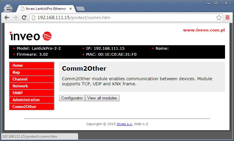 6.11 Zakładka Comm2other (KNX) Moduł jest wyposażony w obsługę protokołu kompatybilnego z KNX-IP w trybie Routing.