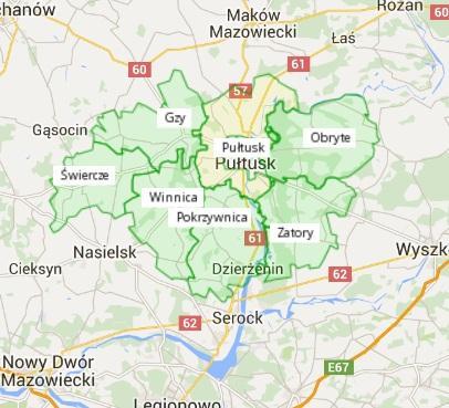 Przez Gminę Pułtusk przepływa rzeka Narew. Rysunek 1. Gmina Pułtuska na tle województwa mazowieckiego Źródło: zpp.