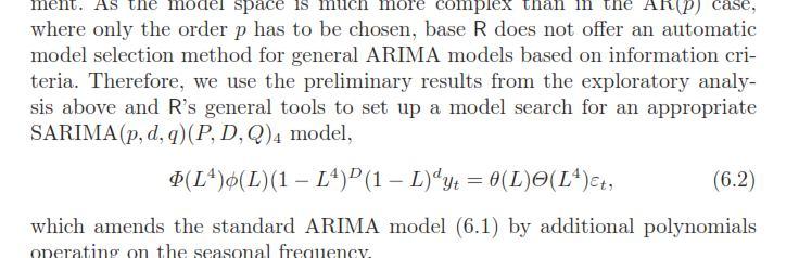 pacf(diff(diff(nd, 4)), ylim = c(-1, 1)) Series diff(diff(nd, 4)) Partial ACF -1.0-0.5 0.0 0.5 1.0 * 1 2 3 4 Lag nd_pars <- expand.
