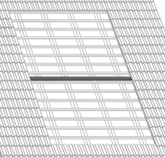 rząd dachówek powyżej kolektorów 250 cm łata dachówkowa łata dodatkowa 0 cm b Montaż listew podpierających (2) Do łaty dodatkowej przykręcić wkrętami
