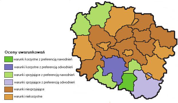 27 Rys. 2. Mapa oceny glebowo-wodnych uwarunkowań rozwoju melioracji w województwie kujawsko-pomorskim; źródło: opracowanie własne Tabela 13.