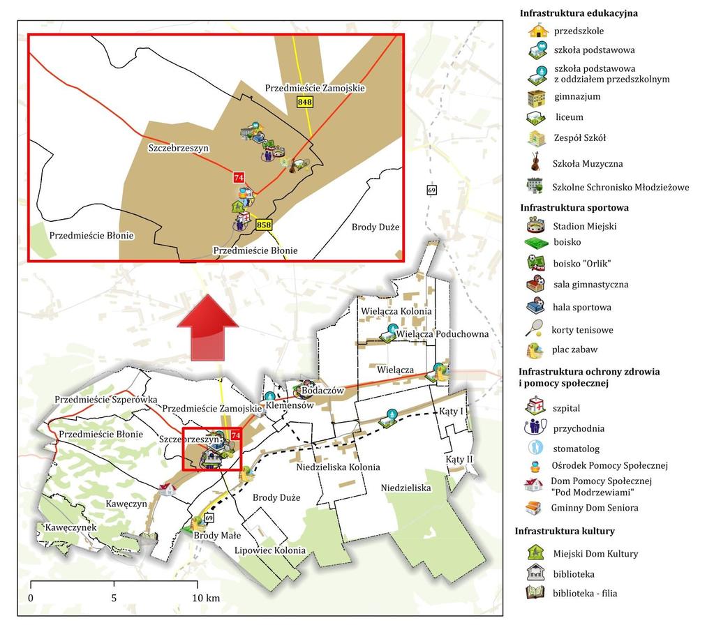 Ryc. 4. Infrastruktura społeczna na terenie gminy Szczebrzeszyn Źródło: opracowanie własne W gminie Szczebrzeszyn nad bezpieczeństwem przeciwpożarowym czuwają Ochotnicze Straże Pożarne.