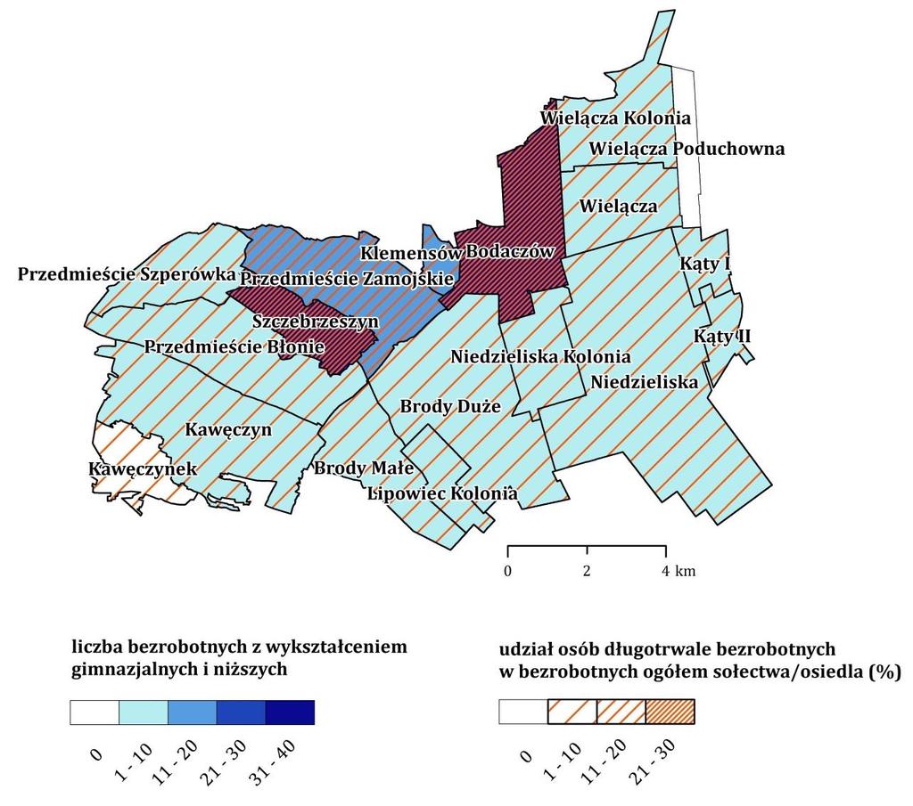 Wielącza Kolonia 8 1% 2,4% Wielącza Poduchowna 30 14% 24,4% Na terenie gminy w 2015 r., zgodnie z danymi Urzędu Miejskiego, było w sumie 175 długotrwale bezrobotnych (tj.