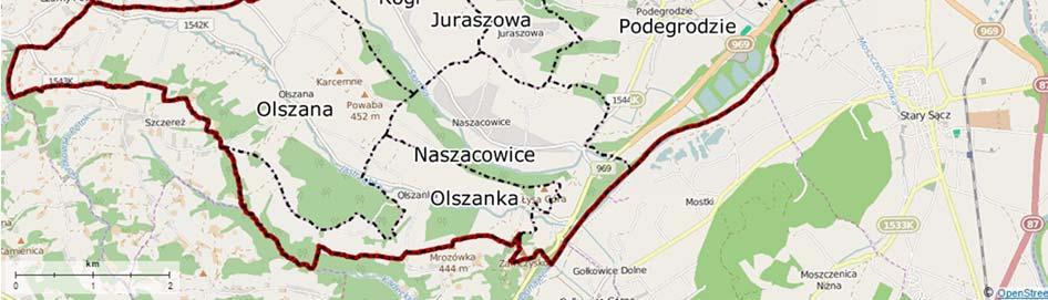 Gminę podzielono zgodnie ze strukturą jednostek pomocniczych na sołectwa: Brzezna, Chochorowice, Długołęka Świerkla, Gostwica, Juraszowa, Mokra Wieś, Naszacowice, Olszana, Olszanka, Podegrodzie,