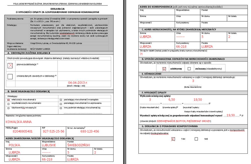 Uchwała w sprawie wzoru deklaracji o wysokości opłaty za gospodarowanie odpadami