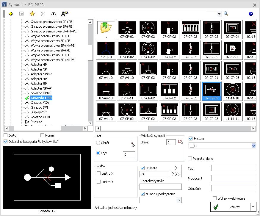 CADprofi Electrical rozszerzenie zawartości biblioteki symboli IEC Do bibliotek programu wprowadzono