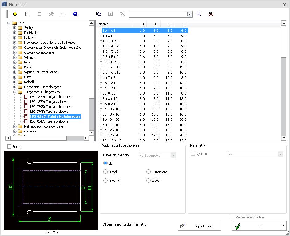 CADprofi Mechanical dodatkowe normy PN, ISO, ANSI i GOST Do bibliotek programu wprowadzono kolejne znormalizowane elementy, w tym: Tuleje kołnierzowe i walcowe.