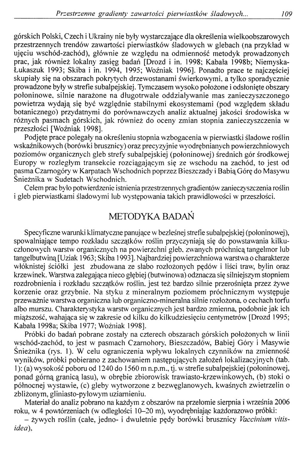 Przestrzenne gradienty zawartości pienviastków śladowych.