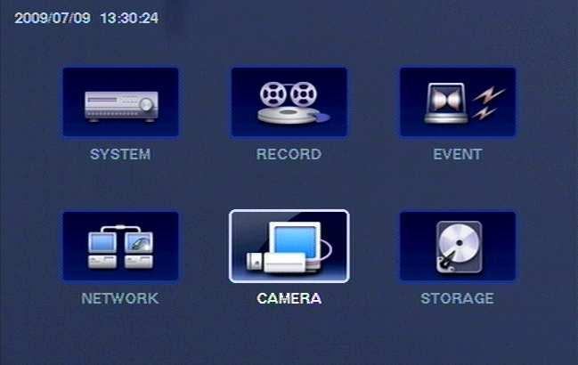 NDR-HA1104 1.0 version - User s manual RECORDER MENU 3.5. Camera Camera menu lets you set the parameters of the cameras co-operating with the DVR. 3.5.1 Camera Highlight the NETWORK menu and press button.