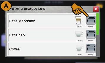 Programowanie Wyświetlany tekst Wybór symbolu napoju Opis Dodatkowo oprócz wyboru zestawu w menu Konfiguracja Ogólne Symbol pola napoju można przypisać do każdego napoju własną ikonę, która będzie