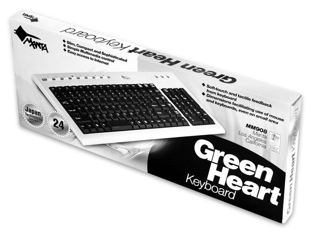 MM908 Green Heart Klawiatura PS/2 do komputera PC w układzie QWERTY.