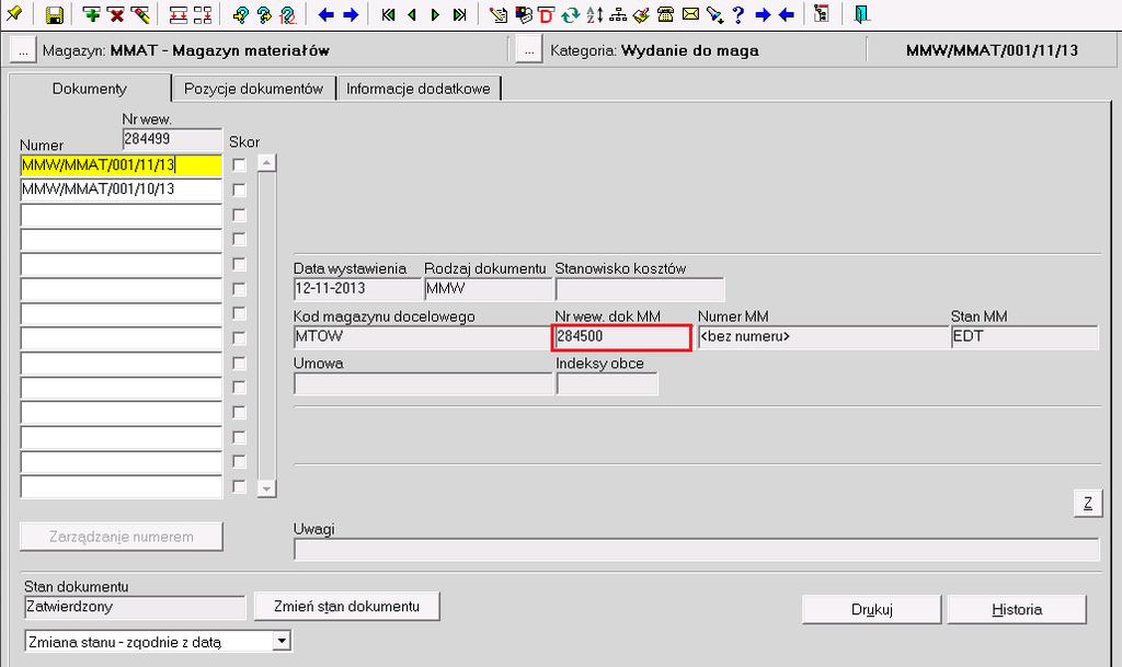 5. Wycena MMW. Na zakładce Dokumenty wybieramy przycisk [Zmień stan ].