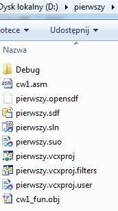 rysunek. 17. W rezultacie zostanie wyświetlone okno przedstawiające zawartość katalogu skojarzonego z projektem pierwszy. Do katalogu tego należy skopiować plik cw1_fun.