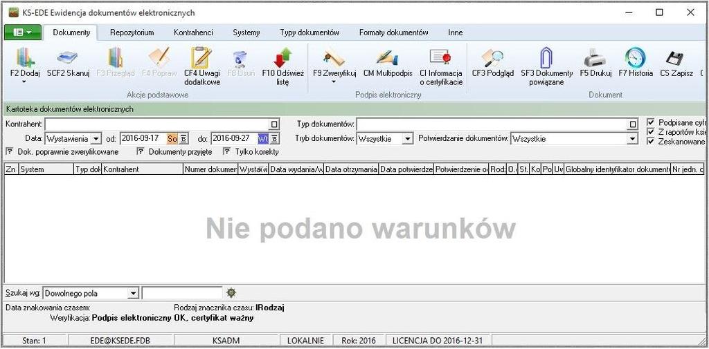 Po wpisaniu hasła nastąpi otwarcie okna Repozytorium Dokumentów EDE ( Rys. 16 ): Rys.