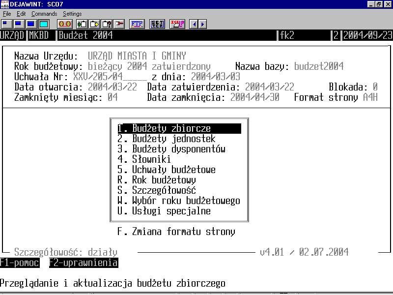 Aby zakończyć pracę z programem należy klawiszem <ESC> wyjść aż do formatki czołowej systemu Urząd i na pytanie Czy chcesz zakończyć pracę (t/n)? odpowiedzieć twierdząco. 3.
