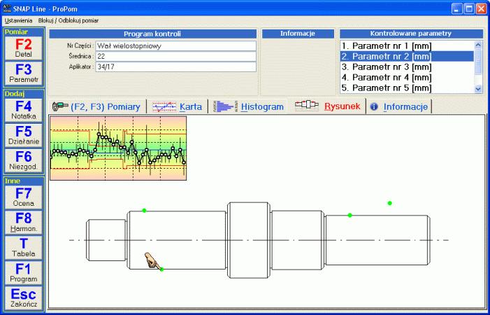 4.3. Rysunek. O ile w programie głównym SNAP Line - SPC powiązano z programem kontroli rysunek kontrolowanego detalu, rysunek ten można przywołać w zakładce Rysunek.