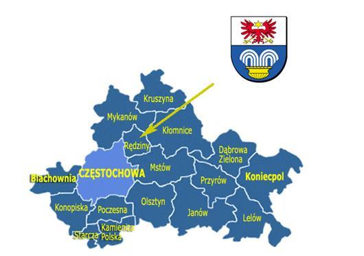 RYSUNEK 4. LOKALIZACJA GMINY RĘDZINY W POWIECIE CZĘSTOCHOWSKIM Źródło: opracowanie własne na podstawie www.gminy.