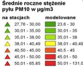 ROZKŁAD STĘŻEŃ ŚREDNIOROCZNYCH PYŁU ZAWIESZONEGO PM10 W STREFIE ŚLĄSKIEJ W 2012 R.