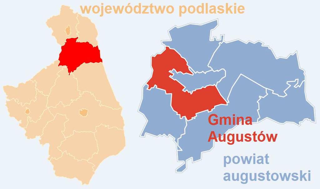 Ryc. 5. Położenie Gminy Augustów na tle województwa podlaskiego i powiatu augustowskiego Źródło: opracowanie własne EKOTON sp. z o. o. na podst. www.wikipedia.
