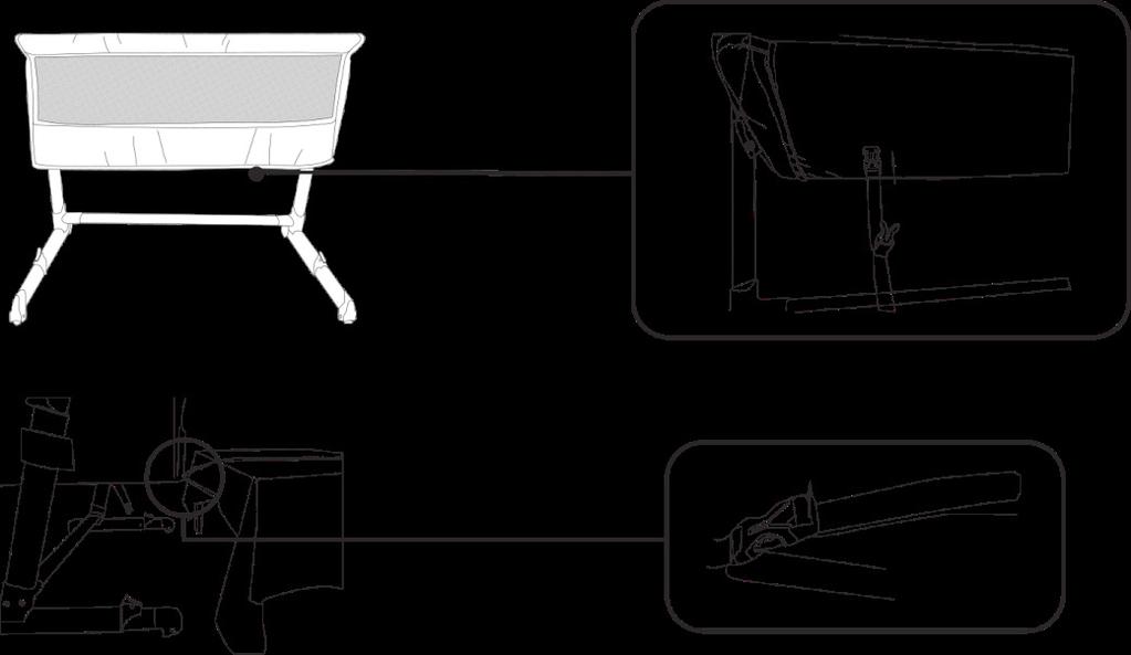 a) Move the baby bed to a parents bed and check the height of the baby bed in relation to the parents mattress. EN b) Use the included belt to attach the baby bed to a parents bed.