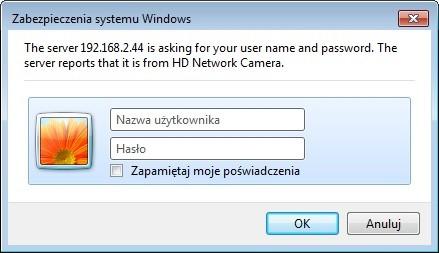 SERIA KAMER IPC 2050-PI-2812 USTAWIENIA W KAMERZE Logujemy się do kamery,