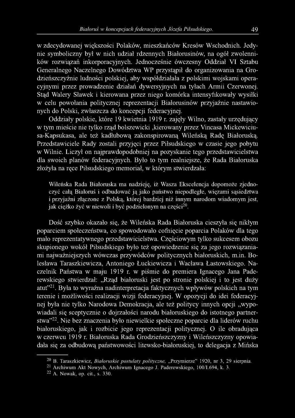 Białoruś w koncepcjach federacyjnych Józefa Piłsudskiego. 49 w zdecydowanej większości Polaków, mieszkańców Kresów Wschodnich.