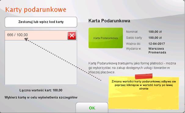 Karta podarunkowa posiada saldo złotówkowe, które jest obciążane podczas wykorzystania środków z karty.