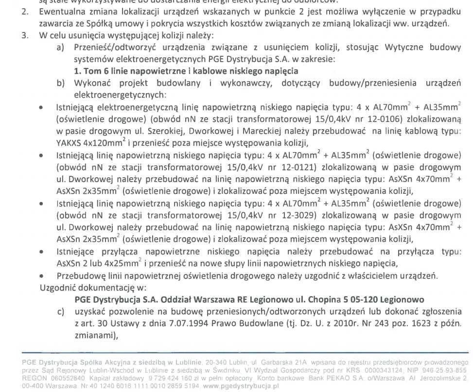 Załącznik nr 1 - Warunki przebudowy sieci niskiego napięcia wydane przez PGE Dystrybucja