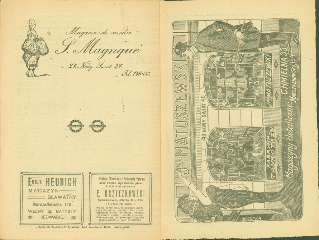 M Im HEURIGH M A ' G A Z Y N = = BŁAWATŃY Marszałkowska 119. WEŁNY BATYSTY JEDWABIE. tm Praioia CliiniiczDa i Farbiarnia Parowa ru zakzad ywablania plam I sztuczna eerownia L HRzniiiewsi!