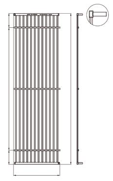 Szerokość panelu w cm 15cm Szerokość panelu w cm Podłączenie typu 50 = osiowe przyłącza zgrzewane a b Mufa zgrzewana 16mm Króciec zgrzewany 16mm Podłączenie typu 64 = przyłącze zgrzewane mufowe lewa,