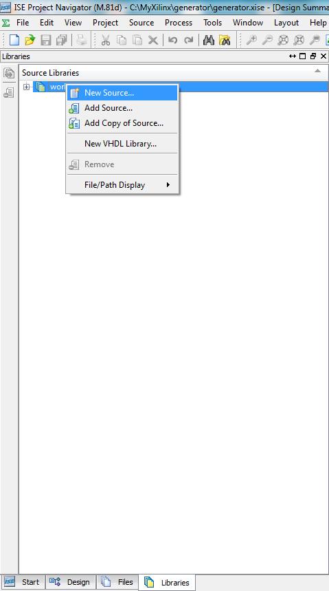 W programie ISE DS należy wybrać zakładkę Libraries,