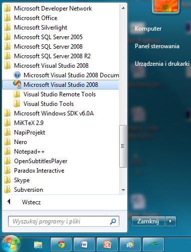 4.1. Tworzenie nowego projektu Z menu start lub