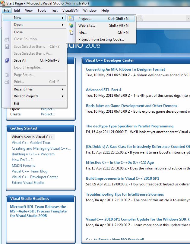 uruchomić program Visual Studio 008.