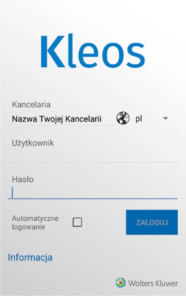 3. Logowanie Aby zalogować się do aplikacji Kleos wprowadź nazwę kancelarii, wybierz kod kraju w którym jest baza Twoich klientów*, poniżej wpisz nazwę użytkownika oraz hasło i wciśnij przycisk