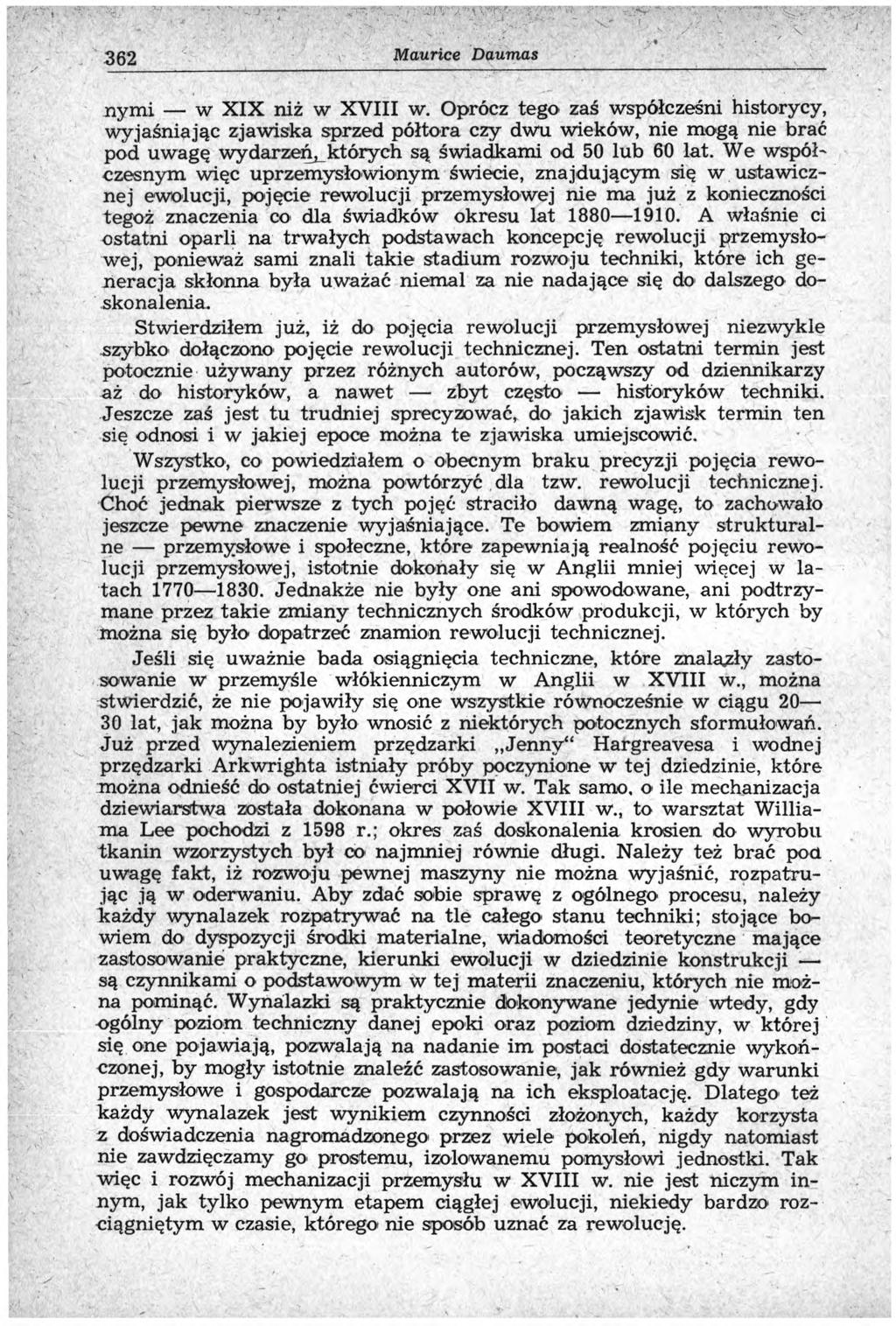 362 Maurice Daumas nymi w X IX niż w X V III w.