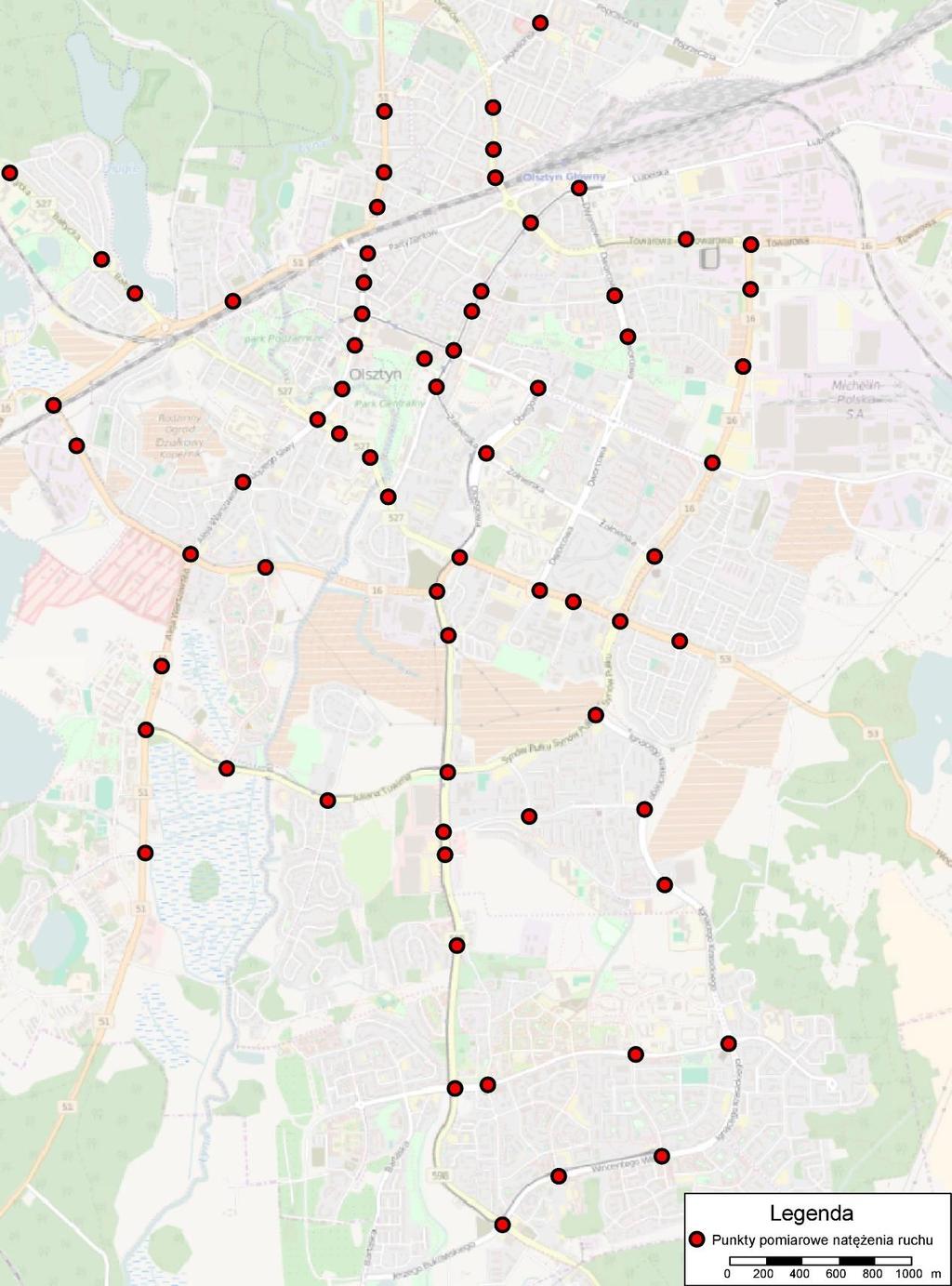 Szczytowe, na których pomiar był wykonywany jedynie w godzinach szczytu porannego (od 7:00 do 9:00) oraz szczytu popołudniowego (od