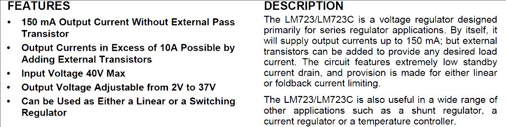 ODSTAWOWE INFORMACJE O KŁADZIE SCALONM T LM723 FREQENC COMENSATIO N c TEMERATRE COMENSATED ZENER OLTAGE REFERENCE AMLIFIER ref in(-) in(+) ERROR AMLIFIER CRRENT LIMITER SERIES ASS out z - CRRENT