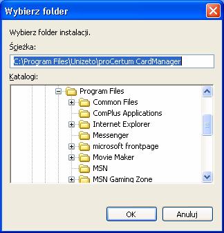 Przycisk Anuluj pozwala powrócić do okna wyboru folderu docelowego aplikacji, bez dokonywania jakichkolwiek zmian.