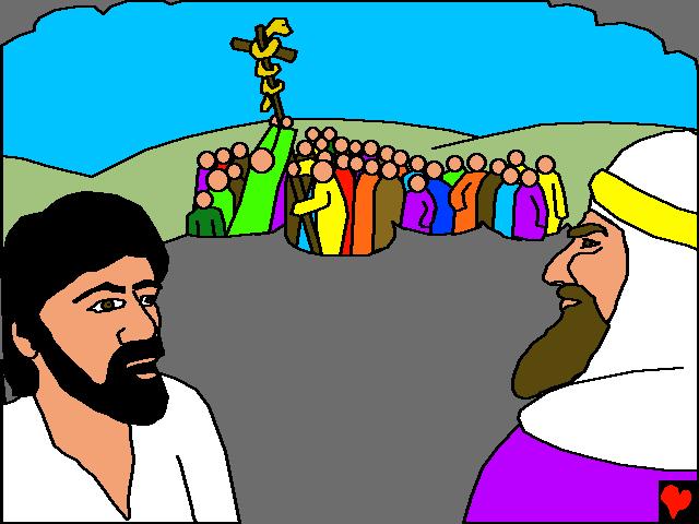 Jezus wyjaśnił Nikodemowi, że Syn Człowieczy musi zostać wywyższony tak
