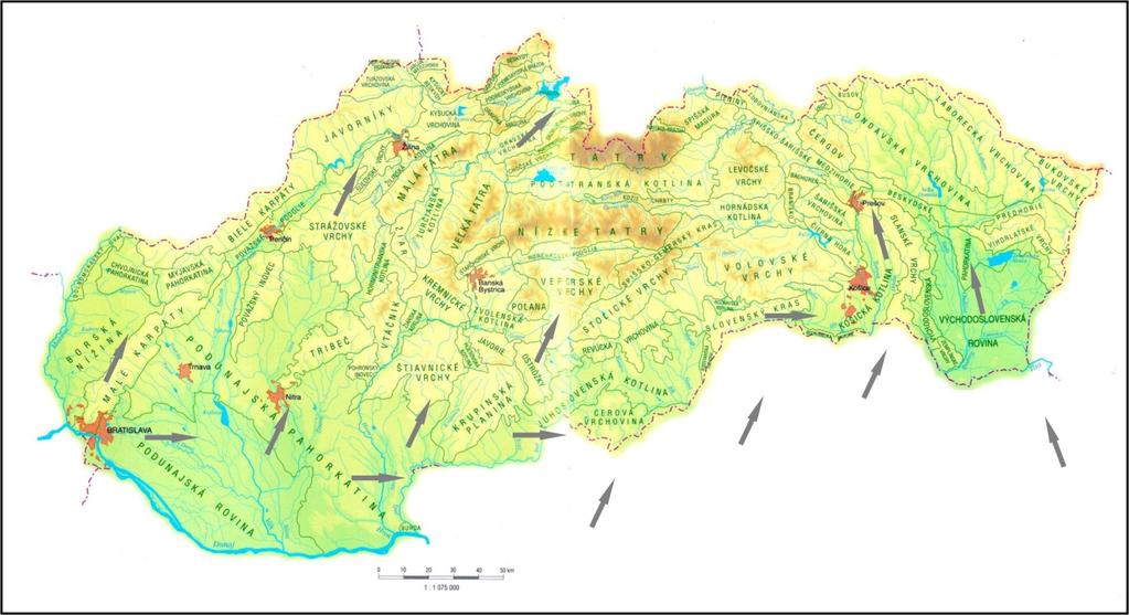 Obr. 2. Smer keltského osídlenia Slovenska (podľa Čeman 1997, 3 4) Avšak názory týkajúce sa prieniku keltských skupín na naše územie sa rôznia. Táto otázka dodnes nie je zodpovedaná s istotou.
