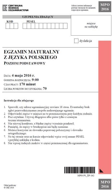 RYSUNEK 1. Arkusz egzaminacyjny schemat Karta odpowiedzi Zeszyt zadań egzaminacyjnych z danego przedmiotu maturalnego 2.4. DODATKOWE INFORMACJE O MATERIAŁACH EGZAMINACYJNYCH 1.