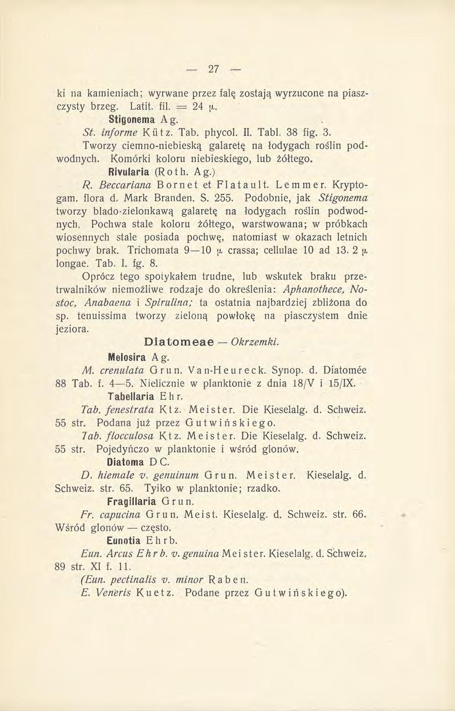 ki na kamieniach; wyrwane przez falę zostają wyrzucone na piaszczysty brzeg. Latit. fil. == 24 i. Stigonema Ag. St. informe Kutz. Tab. phycol. II. Tabl. 38
