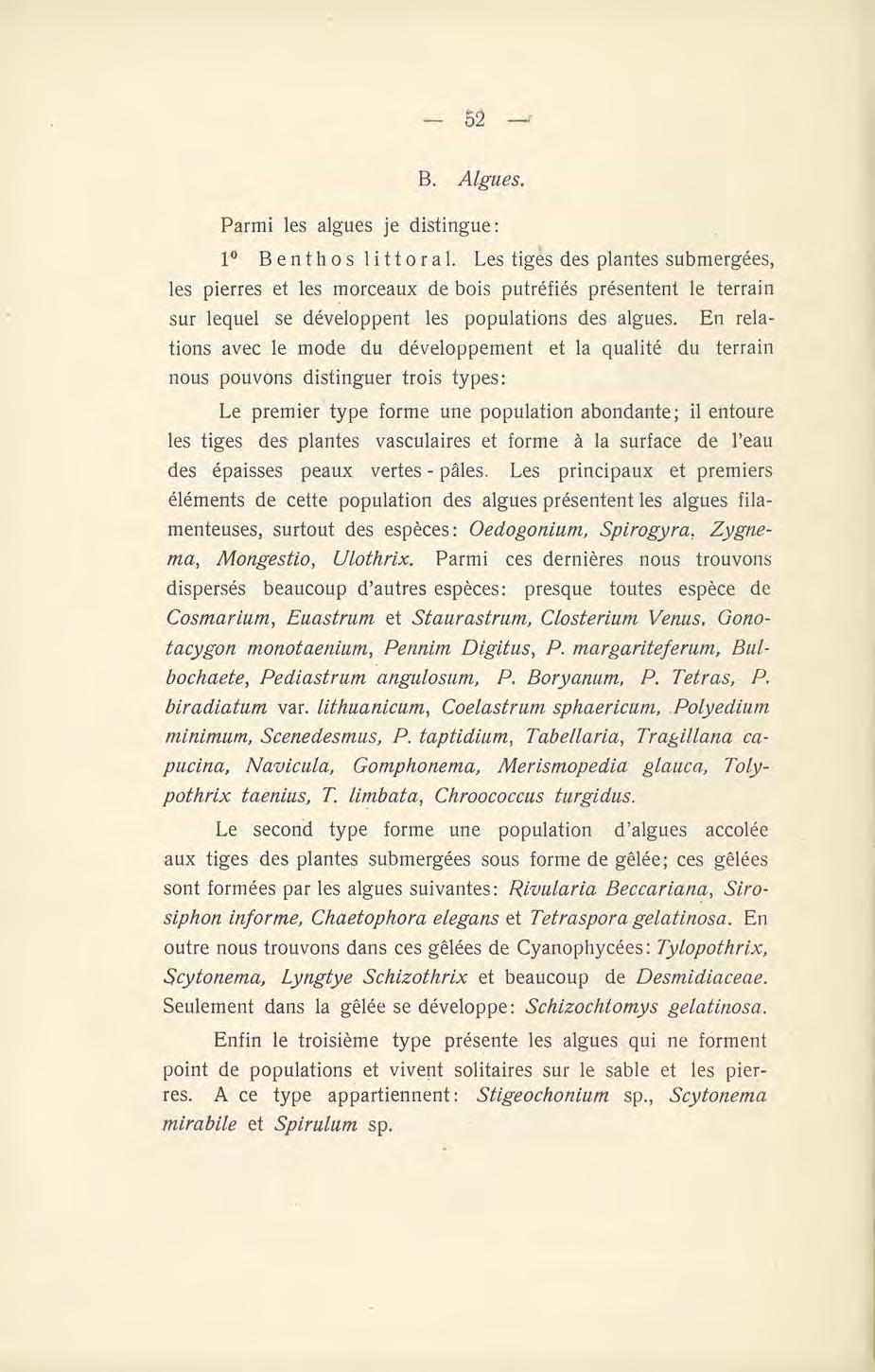 B. Algues. Parmi les algues je distingue: 1 Benthos littoral.