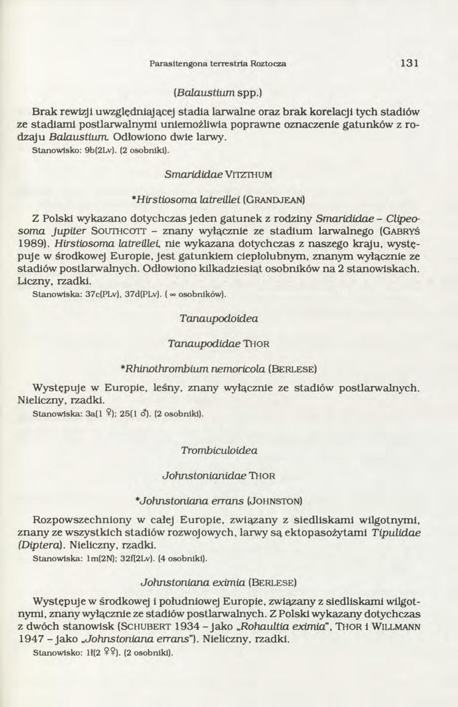 P arasitengona terrestrla Roztocza 1 3 1 (Balaustium spp.