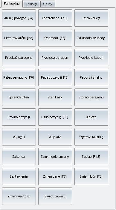 Rys 24. Przyciski funkcyjne Zakładka [Towary] z tego poziomu użytkownik definiuje przyciski identyfikujące poszczególne towary.