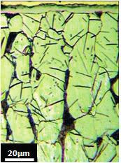 Microstructure of nitrided layers after 4 h nitriding in the processes: a) LPN, steel C10, b) RAG-1, steel C10, c) RAG-2, Armco iron zarejestrowanym na warstwach