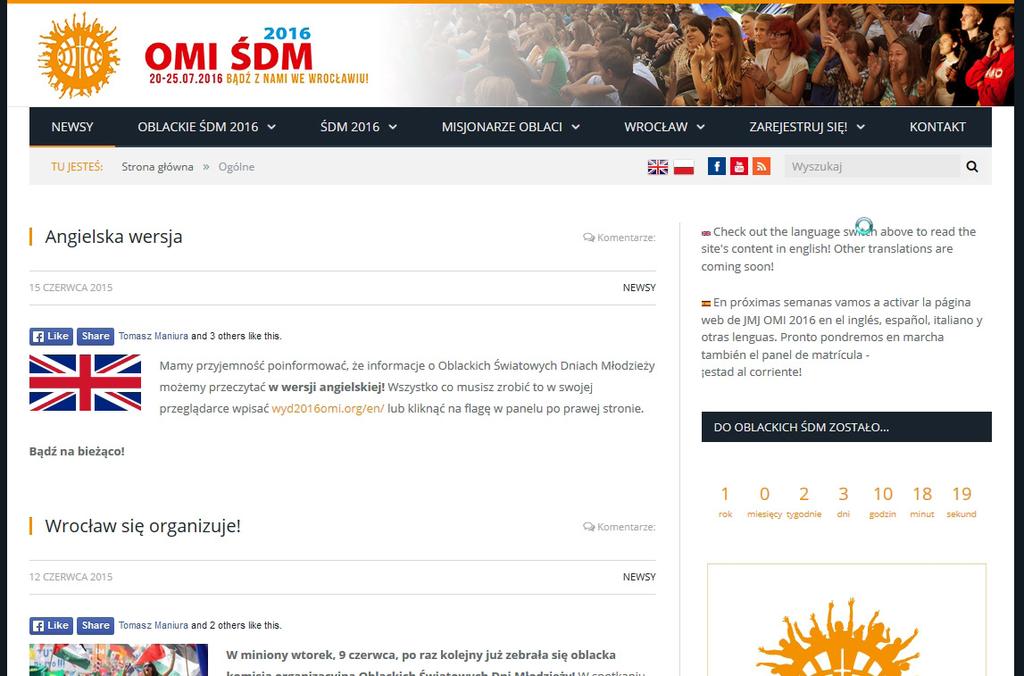 Angielska wersja Mamy przyjemność poinformować, że informacje o Oblackich Światowych Dniach Młodzieży możemy przeczytać w