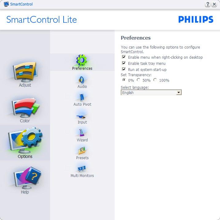 3. Optymalizacja obrazu zostanie załadowane przy starcie żadne wstępne ustawienie. Włączenie trybu przezroczystości (Windows 7, Vista, XP). Domyślna wartość to 0% nieprzezroczystości.