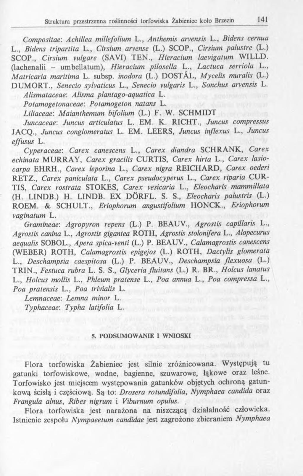 Compositae: Achillea millefolium L., Anthemis arvensis L., Bidens cernua L., Bidens tripartita L., Cirsium arvense (L.) SCOP., Cirsium palustre (L.) SCOP., Cirsium vulgare (SAVI) TEN.