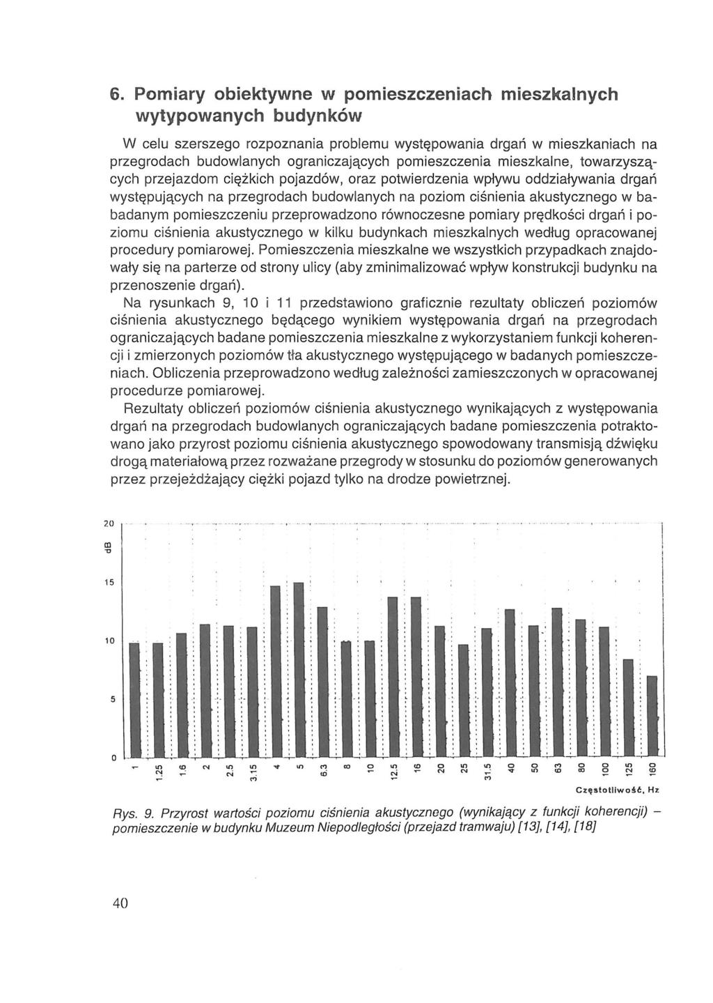 6. Pomiary obiektywne w pomieszczeniach mieszkalnych wytypowanych budynków W celu szerszego rozpoznania problemu występowania drgań w mieszkaniach na przegrodach budowlanych ograniczających